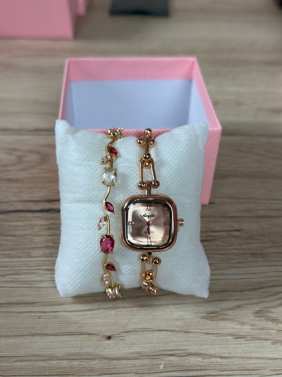 Aogili watch + Bracelet (Gold pink)
